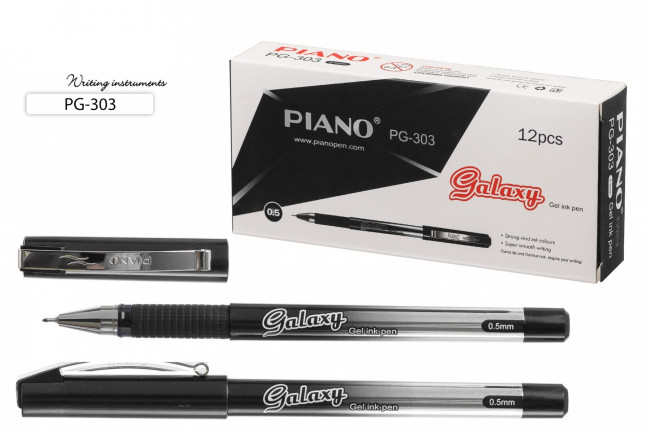 Ручка гелевая черная 0,5мм "GALAXY" чёрно-серебристый корпус, Piano (12/144)