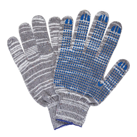 Перчатки х/б, КОМПЛЕКТ 5 ПАР, 10 класс, 50-52г, 133текс, ПВХ точка, ЛАЙМА ЛЮКС 2, СЕРЫЕ