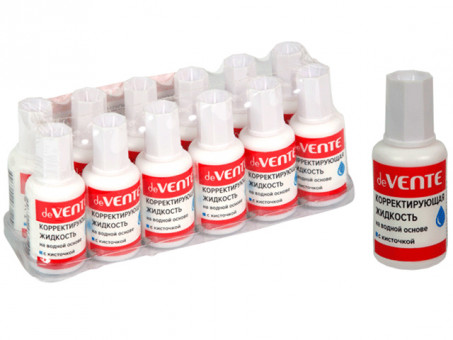 Корректирующая жидкость "deVENTE" 20 г, на водной основе, морозоустойчивая, в бутылочке с кисточкой, в пластиковом поддоне