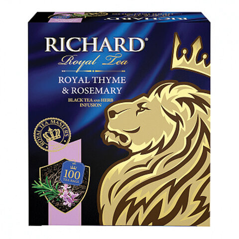 Чай RICHARD "Royal Thyme & Rosemary" черный с чабрецом и розмарином, 100 пакетиков по 2 г Чай RICHARD "Royal Thyme & Rosemary" черный с чабрецом и розмарином, 100 пакетиков по 2 г