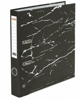 Папка-регистратор STAFF "Profit" с мраморным покрытием, 50 мм, с уголком, черная, СЪЕМНЫЙ МЕХАНИЗМ, 272008