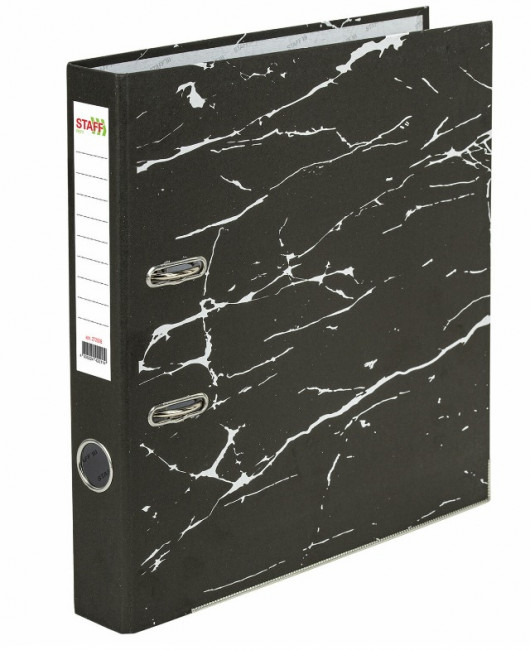 Папка-регистратор STAFF "Profit" с мраморным покрытием, 50 мм, с уголком, черная, СЪЕМНЫЙ МЕХАНИЗМ, 272008