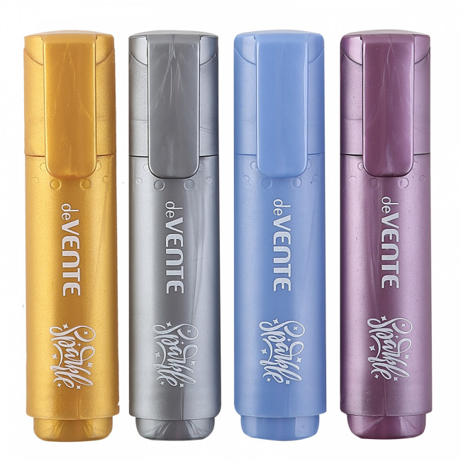 Набор маркеров-выделителей 1-5мм "Sparkle", цвета: metallic с блёстками, скошенный, deVENTE (12)