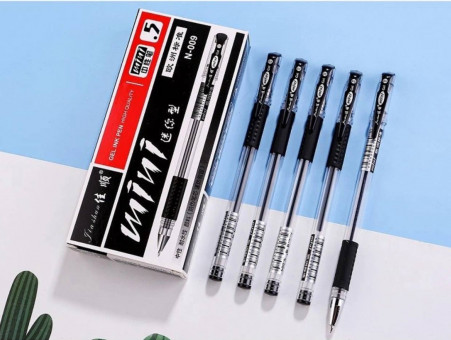 Ручка гелевая черн., 0,5мм, игольчатый стержень, прозрачный корпус Aodemei N009 (12)