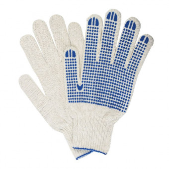 Перчатки хлопчатобумажные, КОМПЛЕКТ 5 ПАР, 7 класс, 65-67 г, 216 текс, ПВХ точка, LAIMA "ПРОФИ" XL, БЕЛЫЕ
