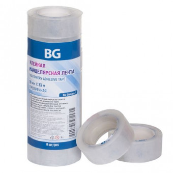 Клейкая канцелярская лента 19 мм * 33 м, BG, прозрачная, в термоусадке (8)