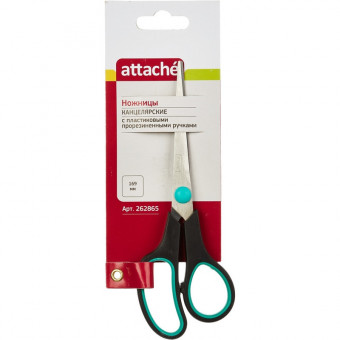 Ножницы Attache 16,9 см, эргономичная пластиковая ручка, резиновые вставки, черно-зеленые, европодвес (12)