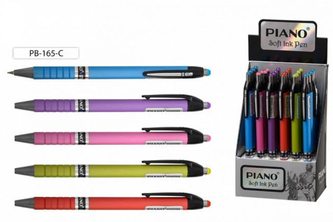 Ручка шариковая автоматическая синяя 0,7мм рельефный держатель, PIANO (24)