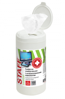 Салфетки АНТИБАКТЕРИАЛЬНЫЕ универсальные, STAFF "EVERYDAY", 100 шт., 513478