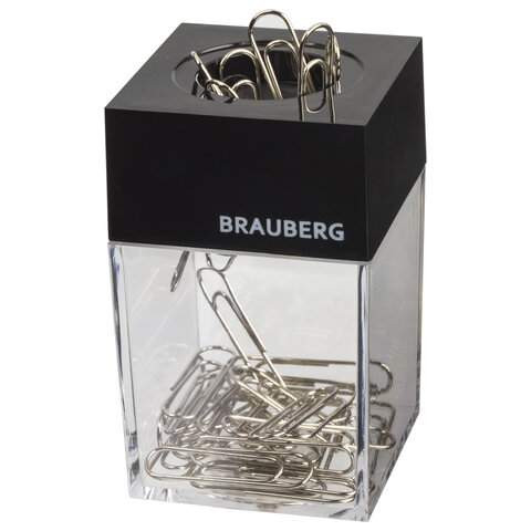 Скрепочница магнитная BRAUBERG с 30 скрепками, прозрачный корпус