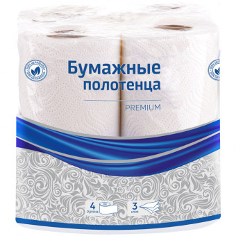 Полотенца бумажные в рулоне OfficeClean "Premium", 3-слойные, 11м/рул, тиснение, белые,4шт.