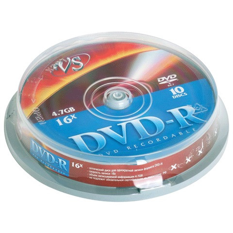 Диски DVD-R VS 4,7 Gb, КОМПЛЕКТ 10 шт., Cake Box