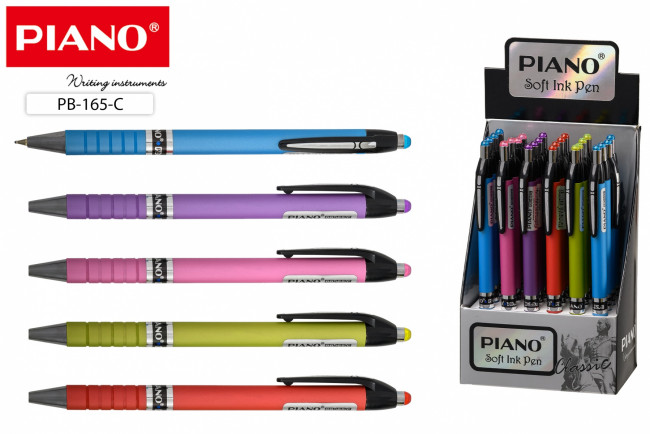 Ручка шариковая автоматическая синяя 0,7мм рельефный держатель, PIANO (24)