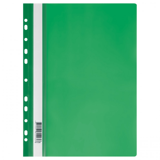 Папка-скоросшиватель А4 160мкм пластик,  перфорированная, зеленая, СТАММ/ММ-32256 (10)