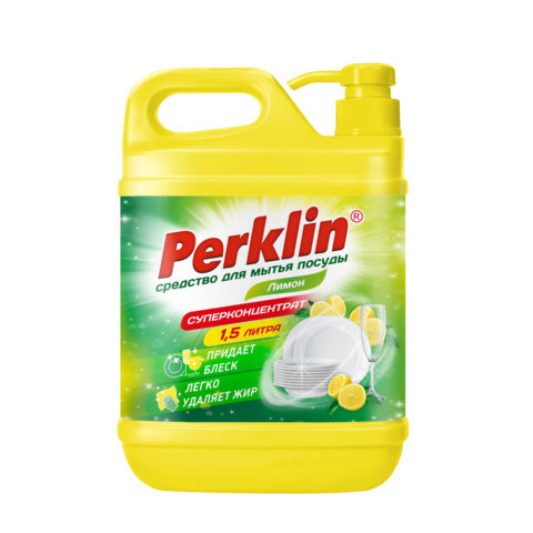 Средство для мытья посуды, овощей и фруктов с дозатором концентрат 1,5 л, PERKLIN "Лимон"