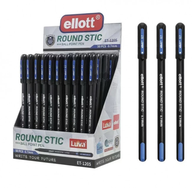 Ручка шариковая синяя 0,7мм "ROUND STIC", быстросохнущая, Ellot/ET1205-50 (50) Ручка шариковая синяя 0,7мм "ROUND STIC", быстросохнущая, Ellot/ET1205-50 (50)