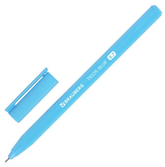 Ручка шариковая BRAUBERG TRIOS BLUE, СИНЯЯ, трехгранная, корпус голубой, игольчатый узел 0,7 мм, линия 0,5 мм, 144158
