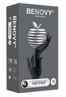 Перчатки нитриловые смотровые 50 пар (100 штук), размер 7-8, M (средний), черные, BENOVY Nitrile Chlorinated, М