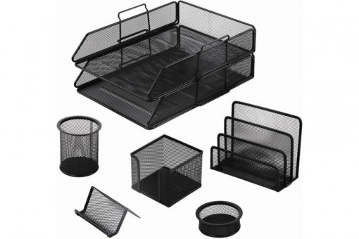 Настольный набор из металла BRAUBERG "Germanium", 7 предметов, черный