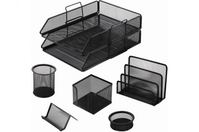 Настольный набор из металла BRAUBERG "Germanium", 7 предметов, черный