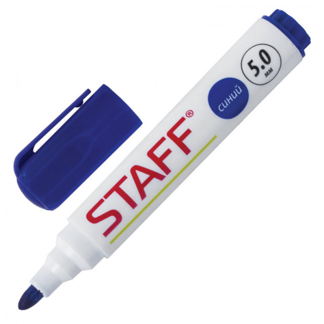 Маркер стираемый для белой доски СИНИЙ, STAFF "Manager", 5 мм, с клипом