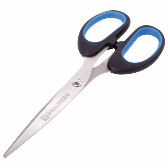 Ножницы BRAUBERG "Classic+", 185 мм, черно-синие, классической формы, резиновые вставки (12)