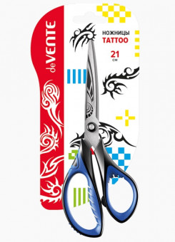 Ножницы 21см канцелярские "Tattoo", двухцветные прорезиненные кольца, deVENTE/4091802