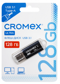 Флеш-диск 128 GB, CROMEX (КРОМЕКС) Ultra USB 3.1, металлический корпус, черный