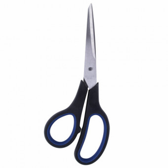 Ножницы BRAUBERG "Soft Grip", 190 мм, черно-синие, резиновые вставки, 3-х сторонняя заточка