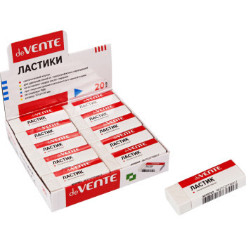 Ластик "deVENTE" синтетический каучук, прямоугольный белый, 57x21x10 мм, dust-free, в индивидуальной упаковке с штрих кодом, в картонном дисплее Ластик "deVENTE" синтетический каучук, прямоугольный белый, 57x21x10 мм, dust-free, в индивидуальной упаковке с штрих кодом, в картонном дисплее