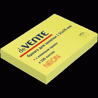 Клейкая бумага для заметок 51x76мм, 100 листов, офсет 75 г/м², неоновая зеленая, deVENTE