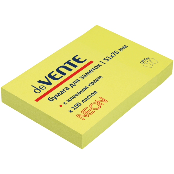 Клейкая бумага для заметок 51x76мм, 100 листов, офсет 75 г/м², неоновая зеленая, deVENTE