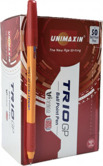 Ручка шариковая красная 1,0мм Unimaxin "Trio GP", трехгранный корпус, грип (50)