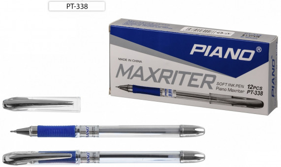 Ручка шариковая синяя 0,5мм "Maxriter" на масляной основе, прозрачный корпус, PIANO (12)