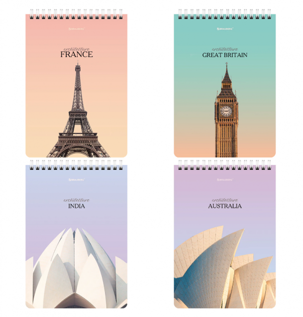 Блокнот А5 (146х206 мм), 80 л., гребень, картон, жесткая подложка, клетка, BRAUBERG, "Архитектура"