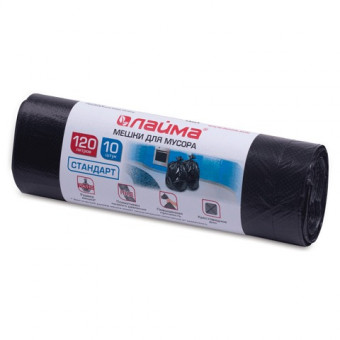 Мешки для мусора 120 л, черные, в рулоне 10 шт., 14 мкм, 70х110 см, стандарт, ЛАЙМА