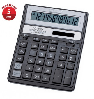 Калькулятор настольный Citizen SDC-888XBK, 12 разрядов, двойное питание, 158*203*31мм, черный