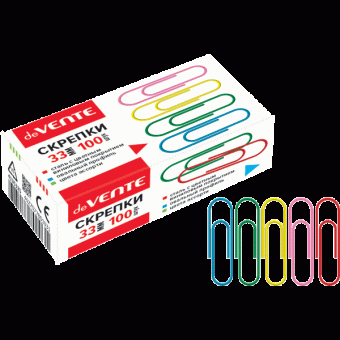 Скрепки металлические "deVENTE" овальные цветные 33 мм, 100 шт в картонной коробке