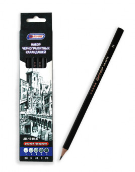 Набор чернографитных карандашей 2В-1, В-1, НВ-2, Н-1, 2Н-1 (12)