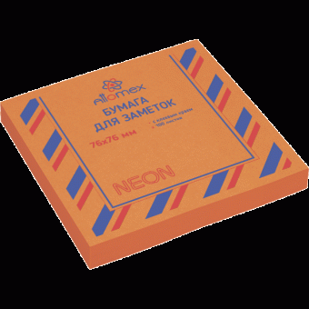 Клейкая бумага для заметок 76x76мм, 100 листов, офсет 75 г/м², неоновая оранжевая, Attomex