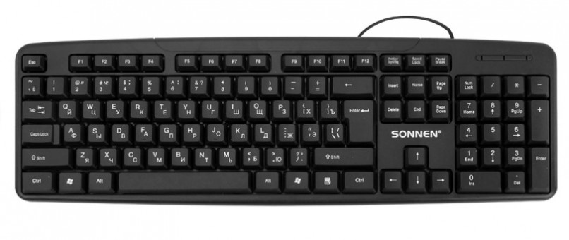 Клавиатура проводная бесшумная, USB, 104 клавиши, SONNEN KB-8136, черная