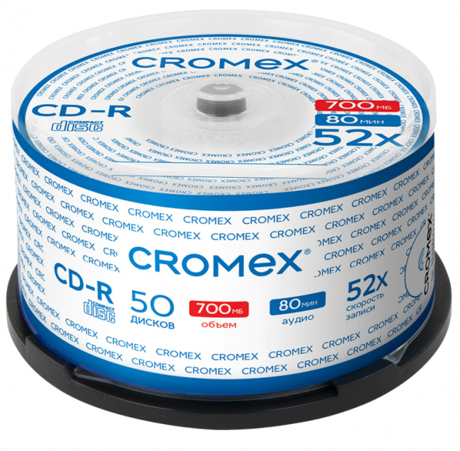 Диск CD-R CROMEX (КРОМЕКС), 700 Mb, 52x, Cake Box (упаковка на шпиле), КОМПЛЕКТ 50 шт., 513772 Диск CD-R CROMEX (КРОМЕКС), 700 Mb, 52x, Cake Box (упаковка на шпиле), КОМПЛЕКТ 50 шт., 513772