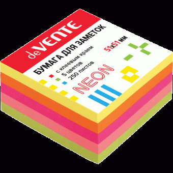 Клейкая бумага для заметок "Attomex" 51x51 мм, 250 листов, офсет 75 г/м², 5 неоновых цветов