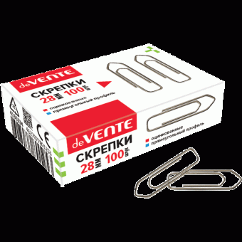 Скрепки металлические "deVENTE" прямоугольный профиль оцинкованные 28 мм, 100 шт в картонной коробке