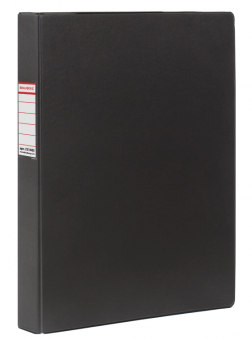 Папка на 4 кольцах BRAUBERG, картон/ПВХ, 35 мм, черная, до 250 листов (удвоенный срок службы), 221483