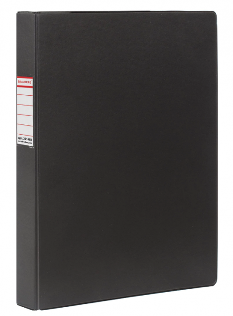 Папка на 4 кольцах BRAUBERG, картон/ПВХ, 35 мм, черная, до 250 листов (удвоенный срок службы), 221483