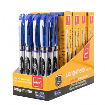 Ручка шариковая синяя 0,5мм "LONG-METER" на масляной основе, пиш.резерв 10км, ET-8048-12 (12/72)