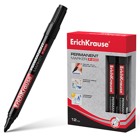 Маркер 0,8-2,2мм черный. пулевидный наконечник. перманентный. 4777/Р-200/Erich Krause