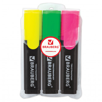 Набор текстовыделителей BRAUBERG 3 шт., АССОРТИ, "Contract", линия 1-5 мм