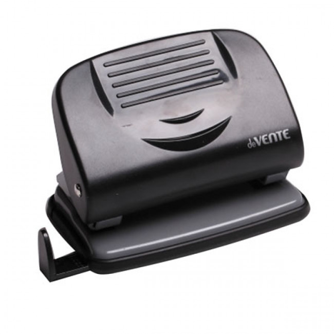 Дырокол 20л "Stripe" пластиковый, с линейкой, черный, deVENTE/4020339